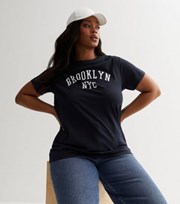 New Look Curves Navy Brooklyn Logo T-Shirt